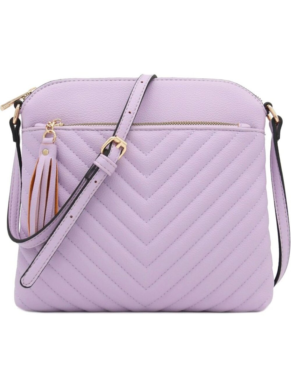 Women Lavender Smoke Chevron Quilted Medium Tassel Accent Shoulder Crossbody Bag